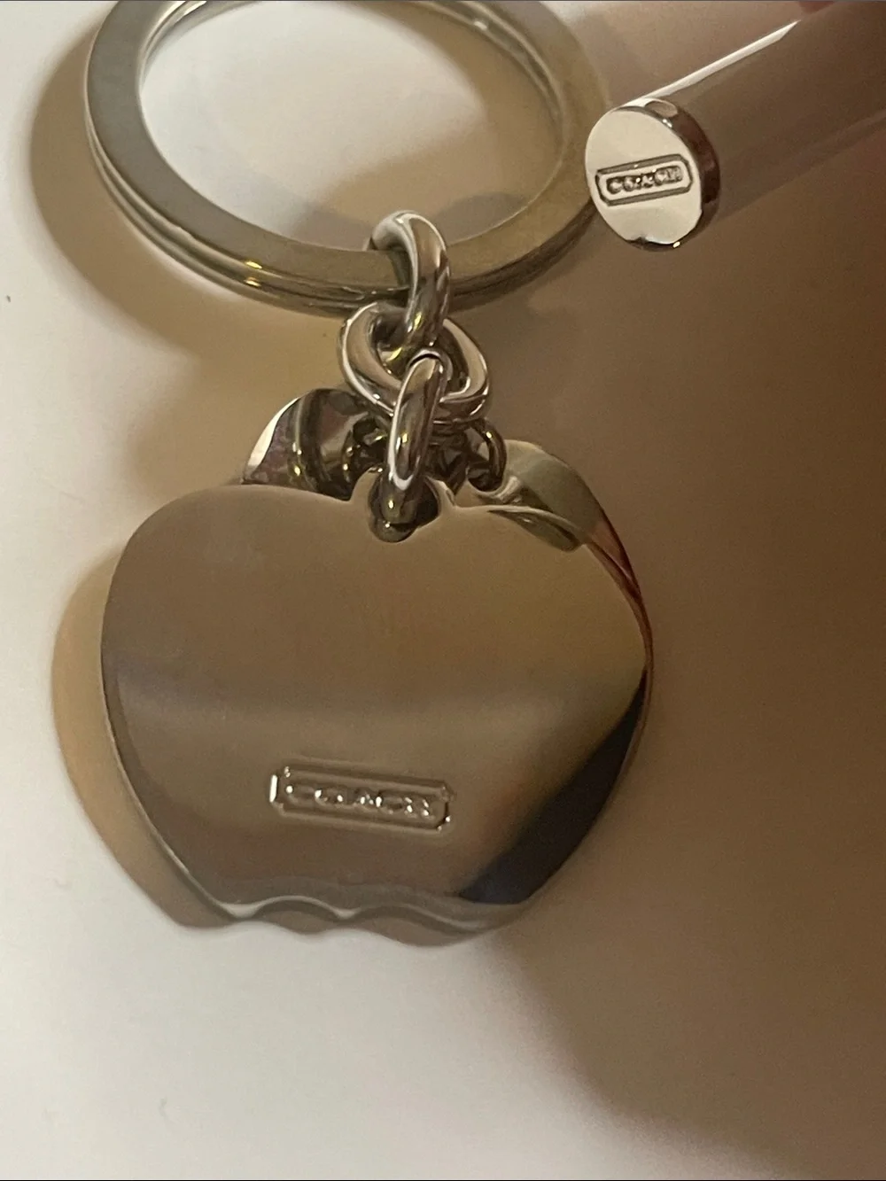 Coach Crystal Apple Keychain Charm in Silver and Coach Pen
